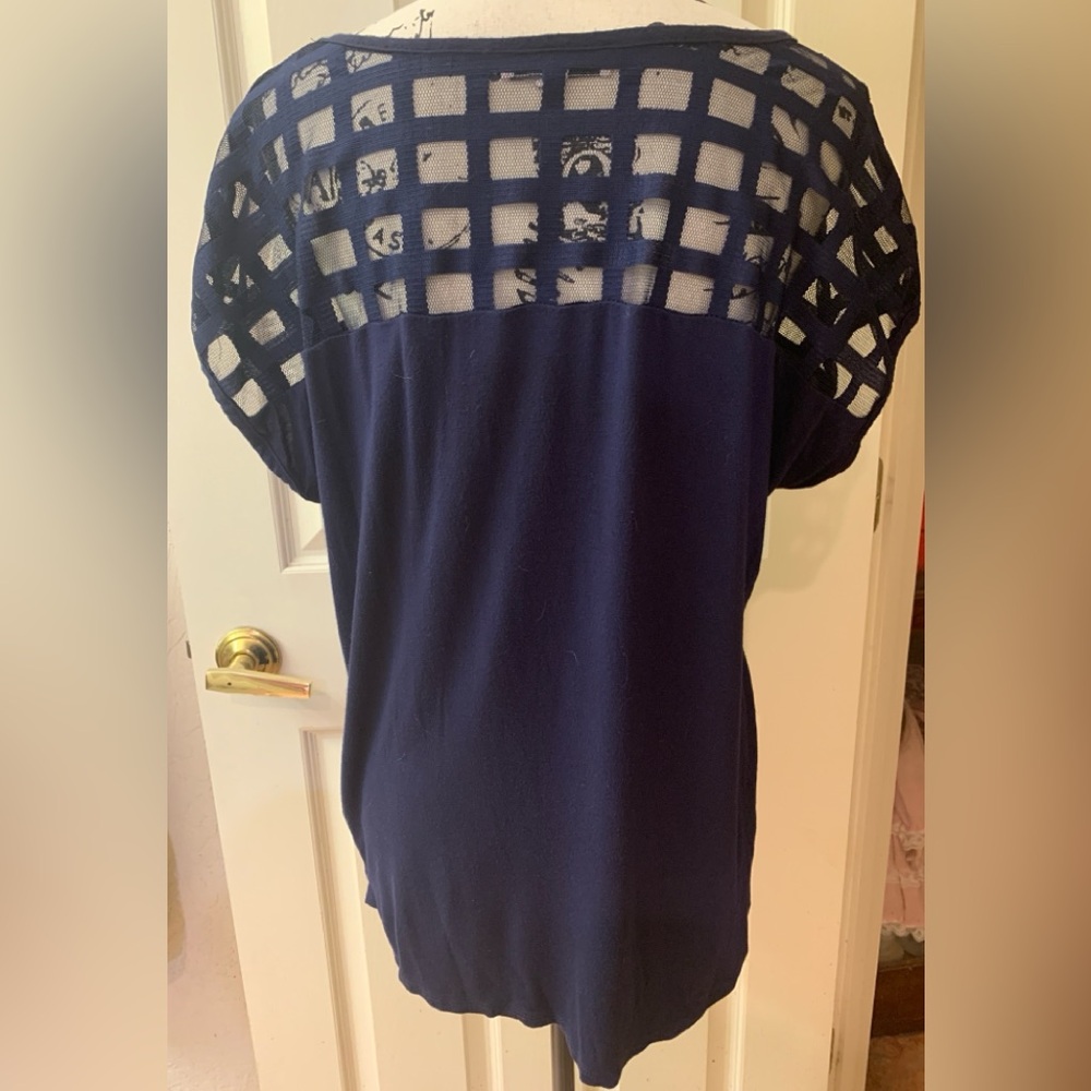 Carol Rose Navy Blue Blouse with Mesh Design - Picture 3 of 7